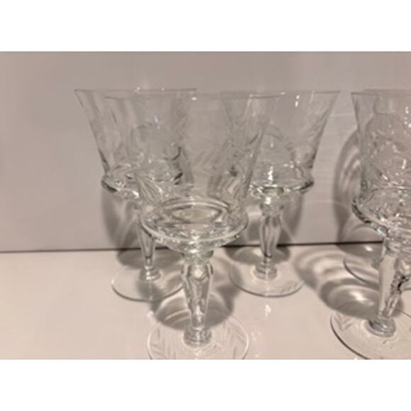 Set of 4 Vintage Etched Crystal Wine Glasses Elegant Stemware Cocktail READ - Picture 7 of 10